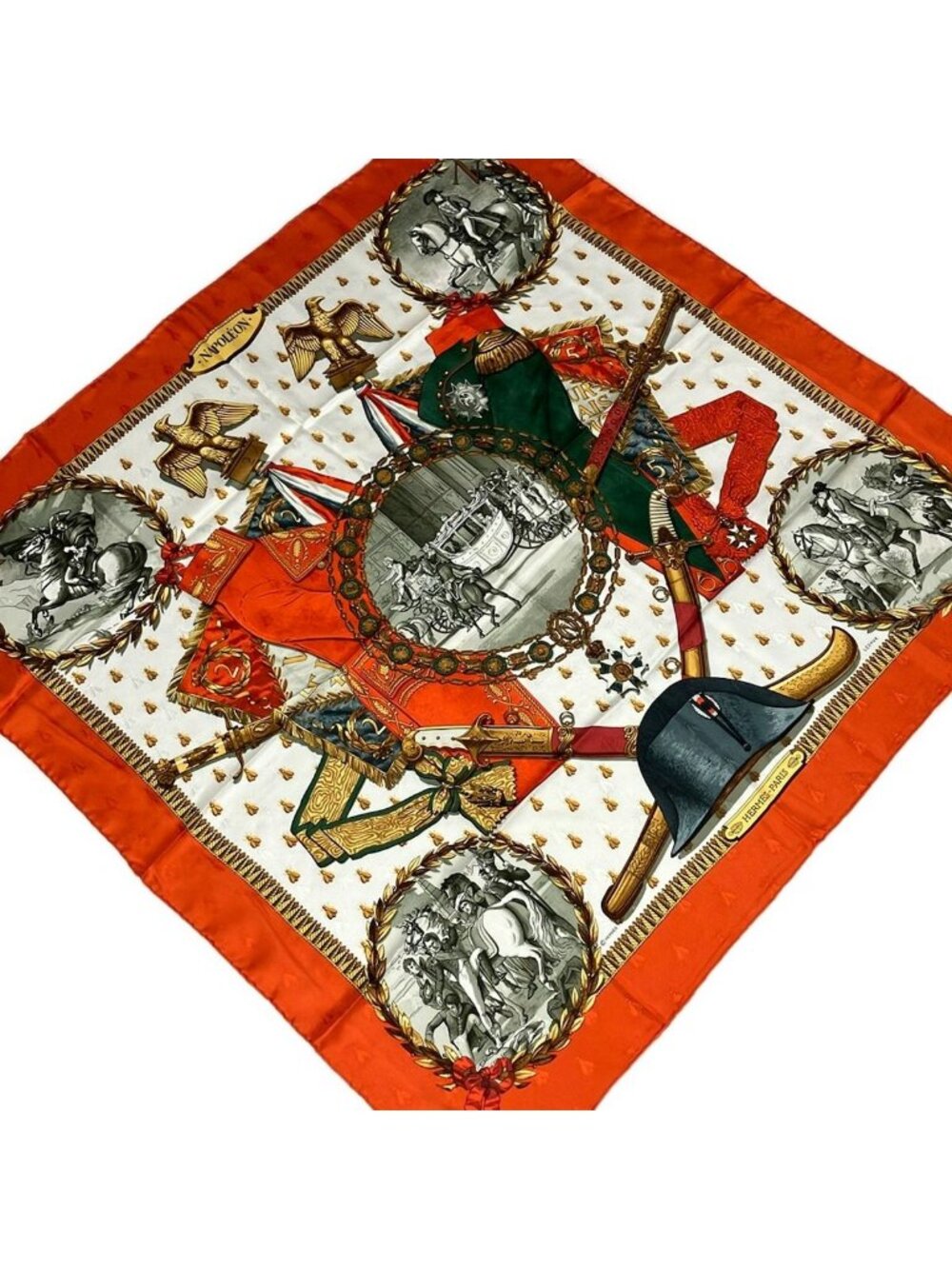 Hermes Scarf Carre 90 Orange White Multi Napoleon